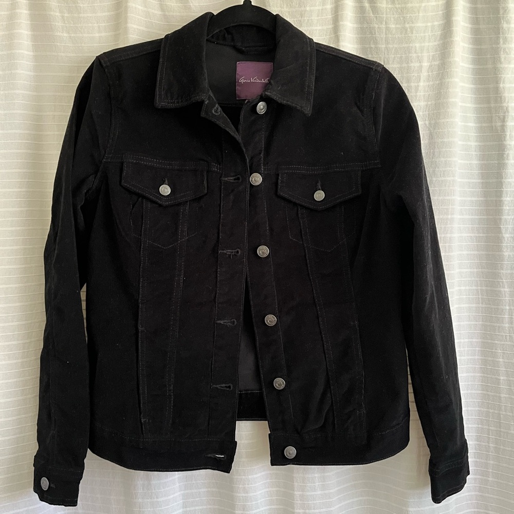 Gloria Vanderbilt Black Stretch Corduroy Jean Trucker Jacket XS
